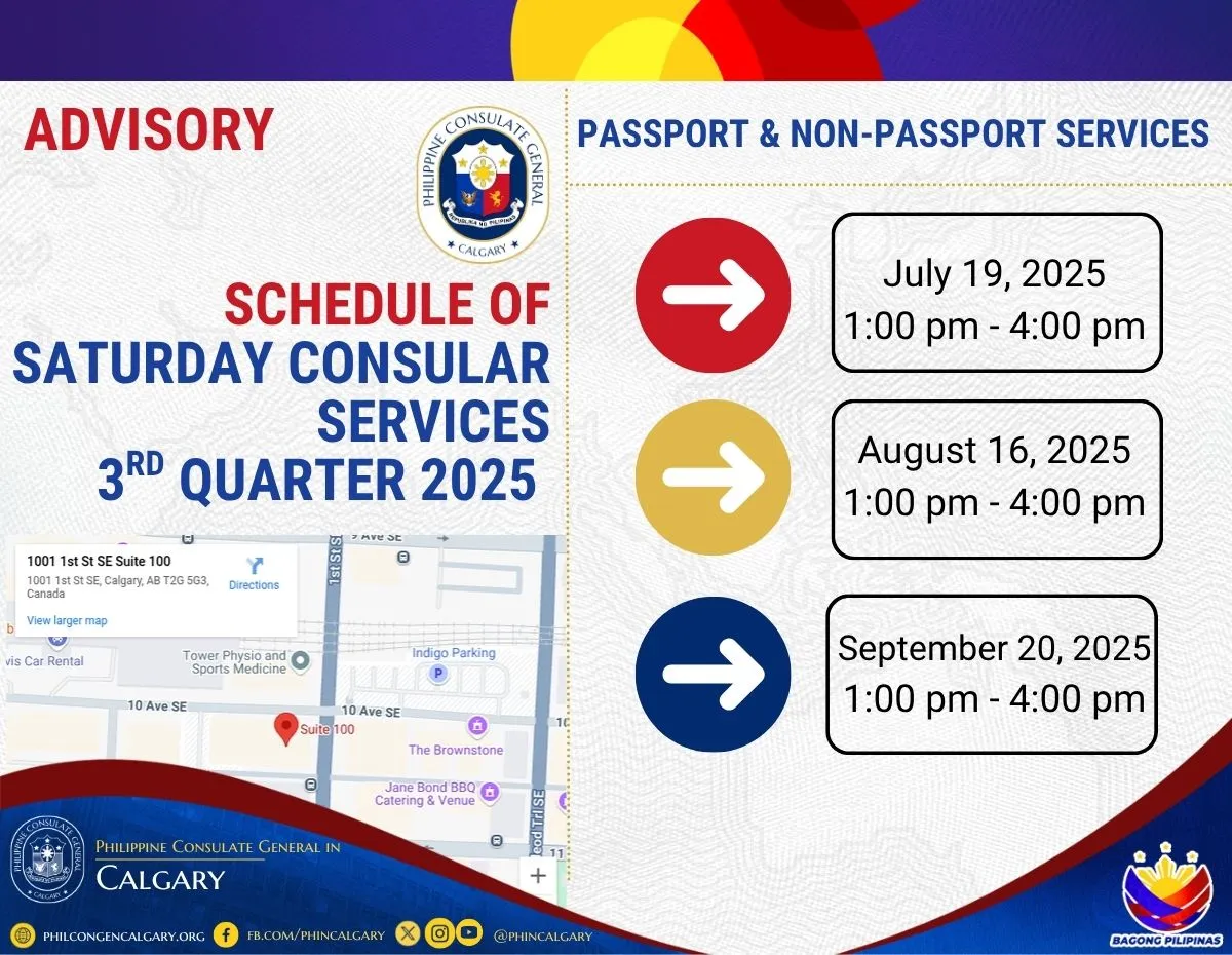 Schedule of Saturday Consular Services 3rd Quarter 2025