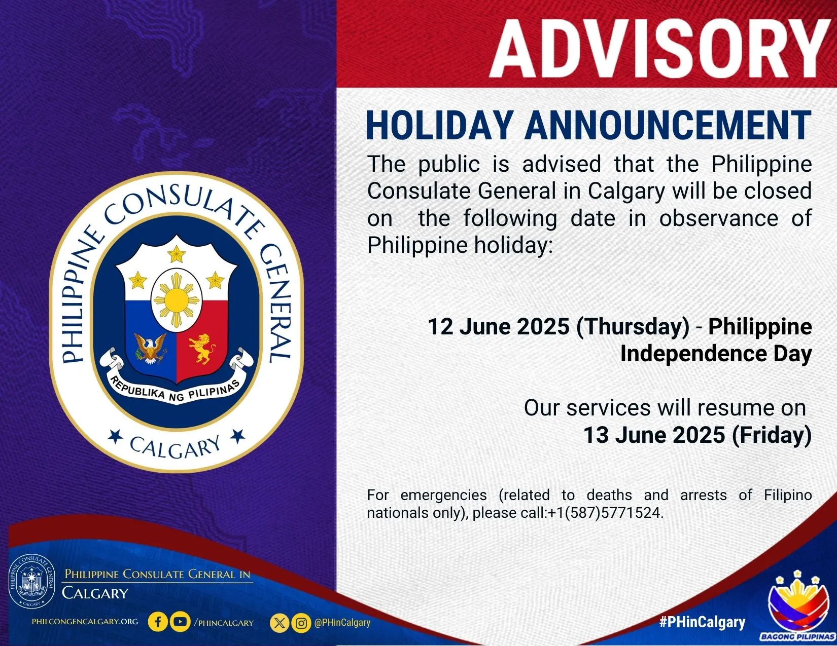 Holiday Announcement: 12 June 2025 (Thursday) – Philippine Independence Day