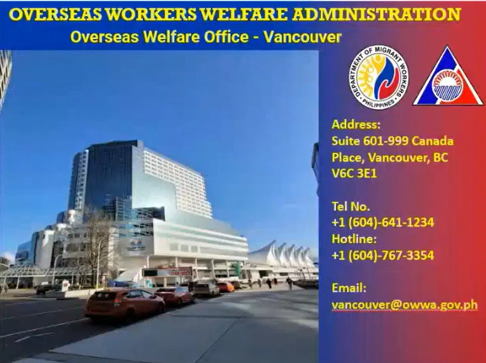 Information on the various services of the Overseas Workers Welfare Administration (OWWA) Vancouver